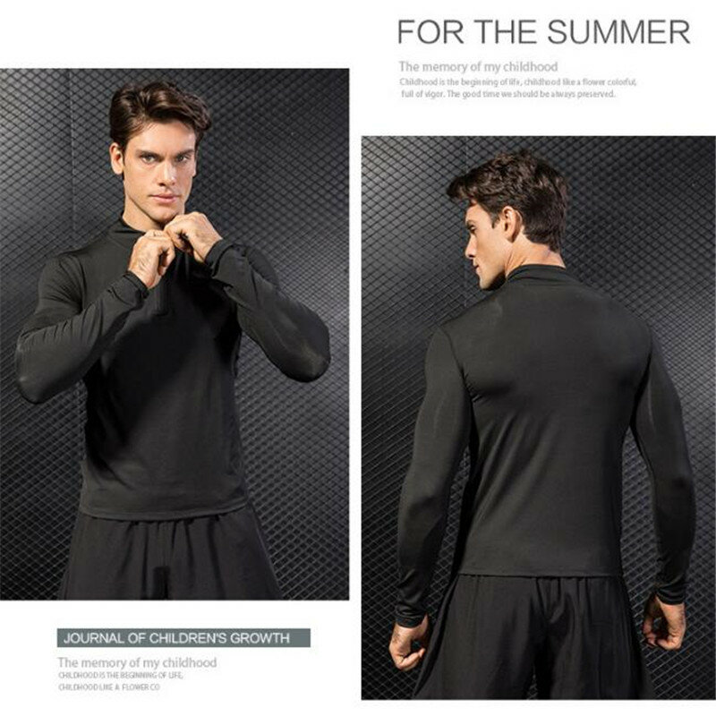 Men's Shapers Trainning&Exercise Sweater 3D Tight Elastic Quick-dry Wicking Sport GYM Running Long Sleeves Stand Collar Sweaters