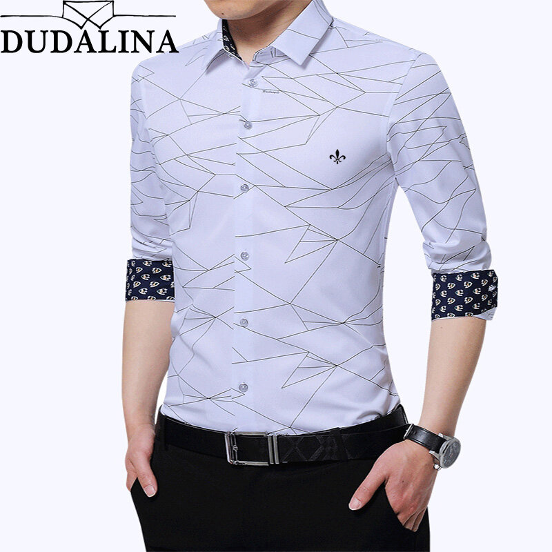 Dudalina shirt 남성 2019 긴 소매 남자 셔츠 없음 포켓 캐주얼 자수 공식 비즈니스 남자 셔츠 슬림 피트 디자이너 드레스