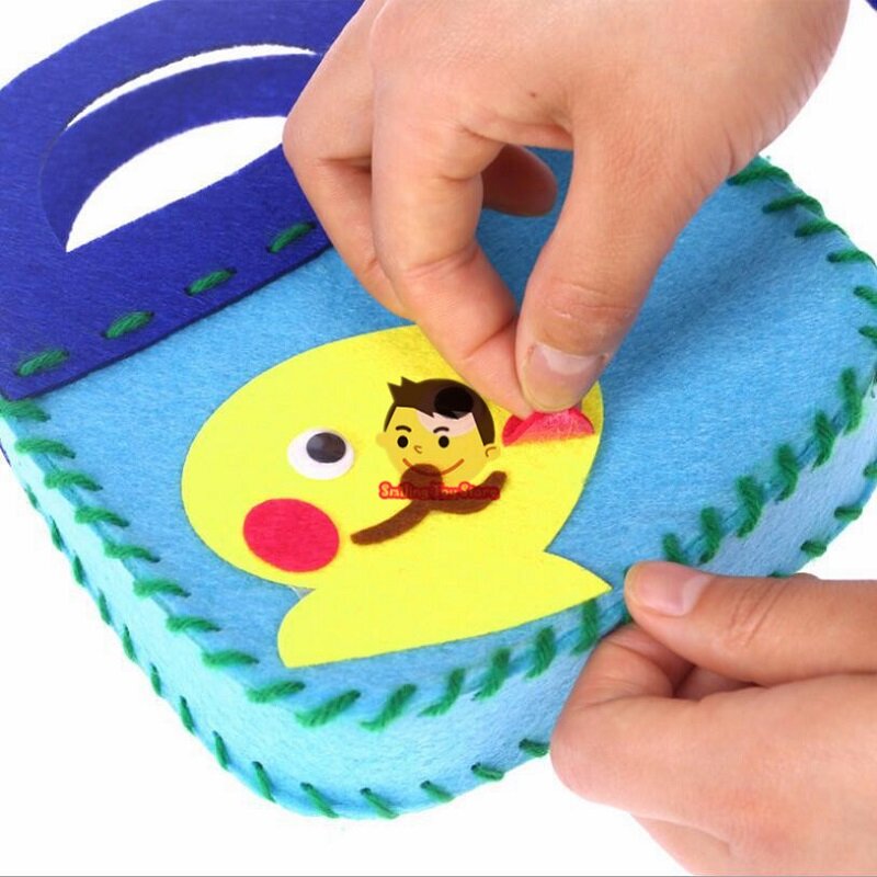 Tecido não-tecido diy bolsa crianças artesanato brinquedo mini saco não-tecido pano colorido artesanal saco dos desenhos animados animais crianças bolsas