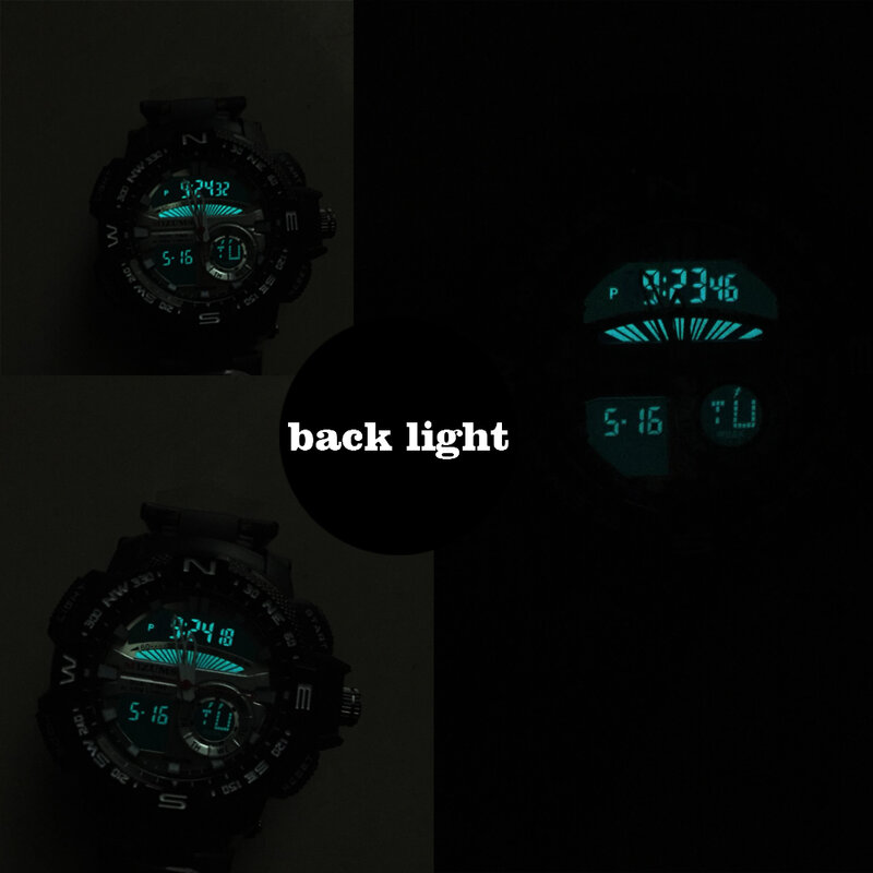 Jam Tangan Militer MIZUMS Jam Tangan Olahraga Digital LED Jam Tangan Kuarsa Pria Emas Baja Tahan Karat Dual Display Jam Pria Jam Tangan Pria