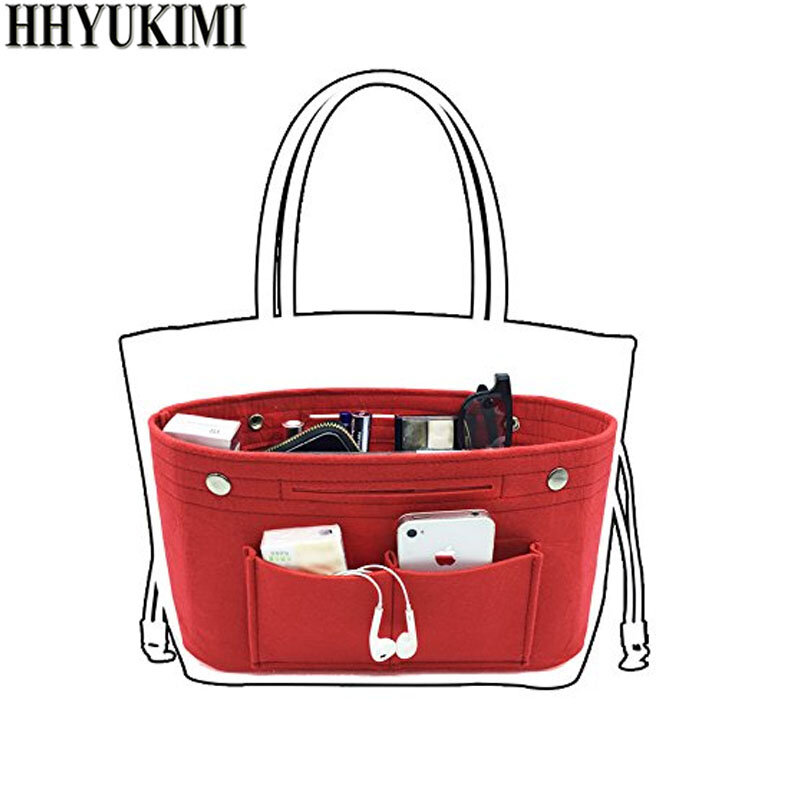 Multi-bolsos Maquiagem Storage Organizer,Felt Cloth Insert Cosmetic Bag, Fits in Handbag, Cosmetic Toiletry Bag para viagem