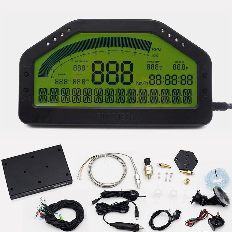 12V DPU Rally Gauge Digital Display LCD Race Dash Dashboard Sensor Bluetooth Connection 9000 Rpm DO904
