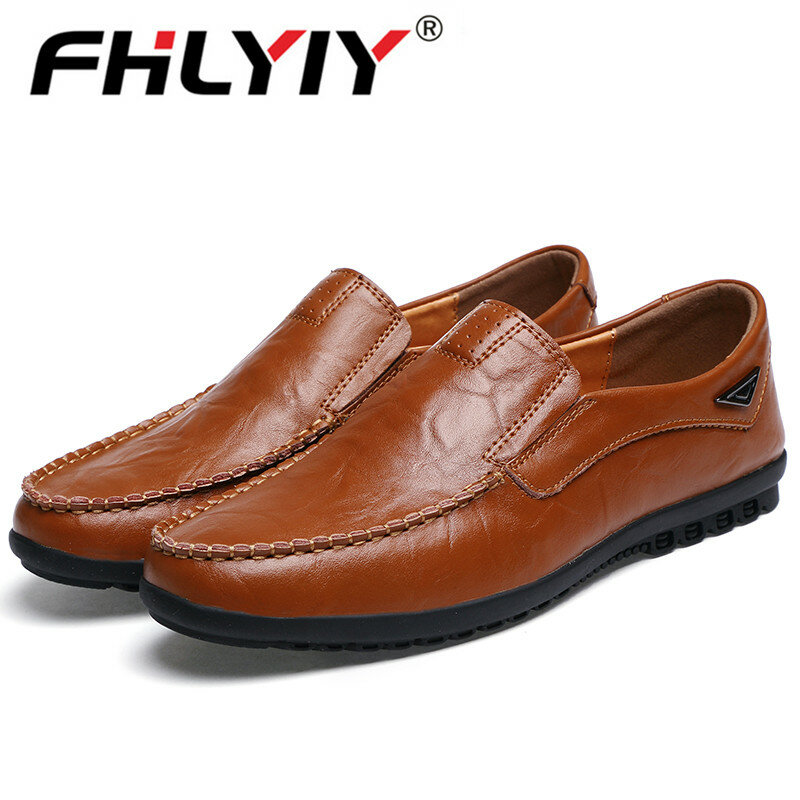 Genuine Leather Men's Casual Shoes Luxury Brand Mens Loafers Flats Breathable Slip on Black Driving Shoes Plus Size 38-47