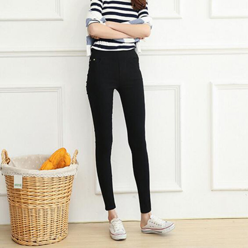 Rihschpiece-Leggings de cintura alta feminina, calça punk preta, jeggings grossos, calças finas, moda inverno, RZF1403