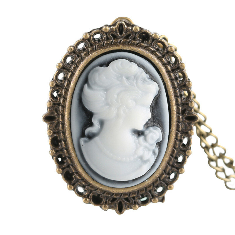 Montre de poche à quartz vintage en bronze pour femme, fleur d'azole, collier pour femme, cadeaux pour petites amies et filles, montres à pendentif