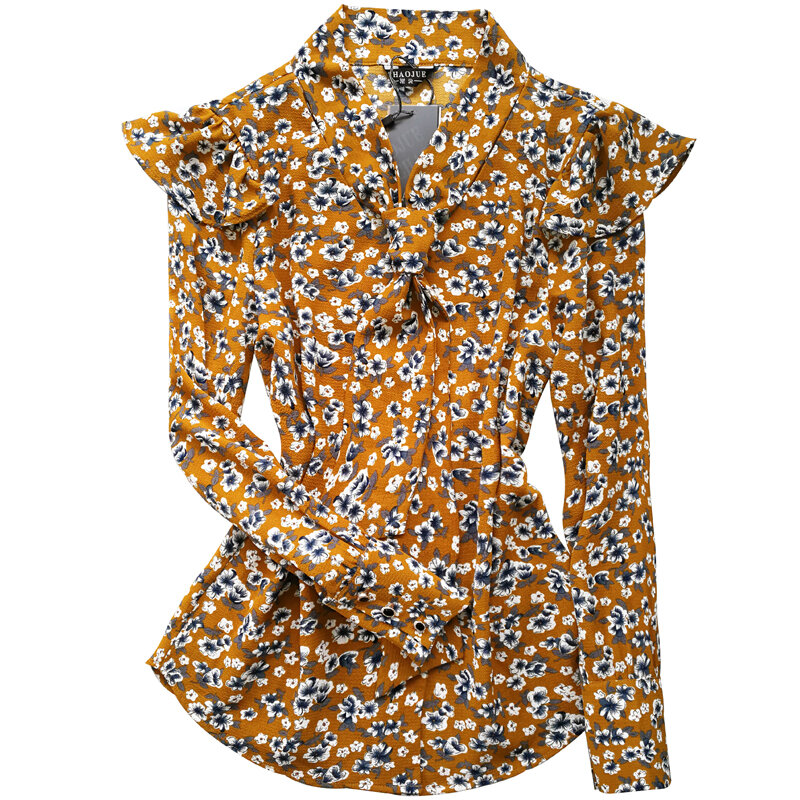 Женские блузки с отложным воротником, Цветочная блузка с длинным рукавом, женская рубашка, Женские топы и блузки, модные рубашки