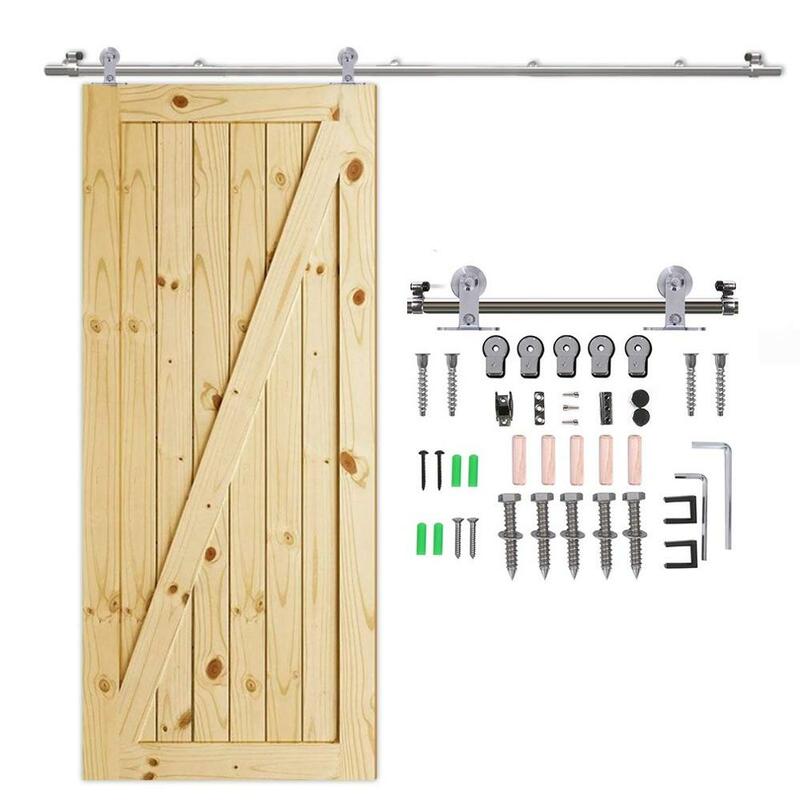 LWZH-Kit de herrajes para Puerta Corredera de madera, en forma de T, de acero inoxidable plateado, 4-9,6 pies