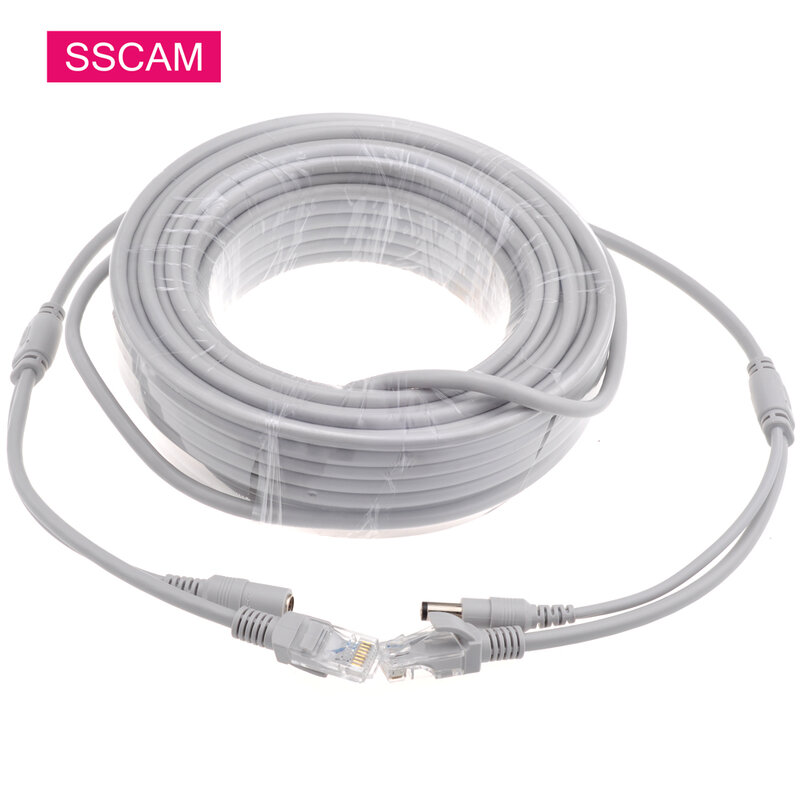 IP Camera 5M/10M/15M/20M/30M Ethernet RJ45 Cable CAT5/CAT-5e RJ45 + DC Power Gray Cables for IP Network Camera NVR CCTV System