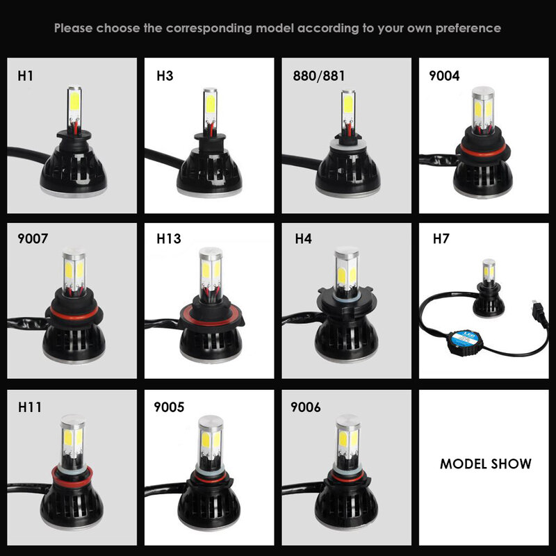Lampes de sauna LED pour automobiles, lampe de voiture, ampoule LED, 4 côtés, COB, EURS G5, H1, H3, H7, H11, H4, H27, HB3, HB5, 80W, 8000LM, 2 pièces