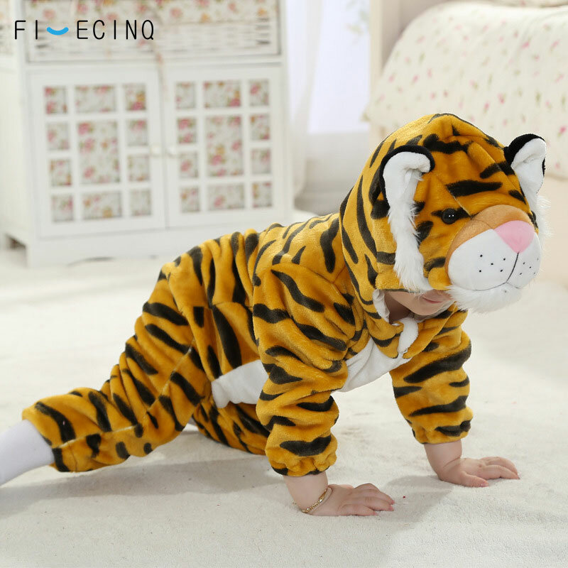 Disfraz de tigre Kigurumis para bebé, disfraz de Animal para niño y niña, Mono de invierno y otoño, pijama suave, bonito para dormir
