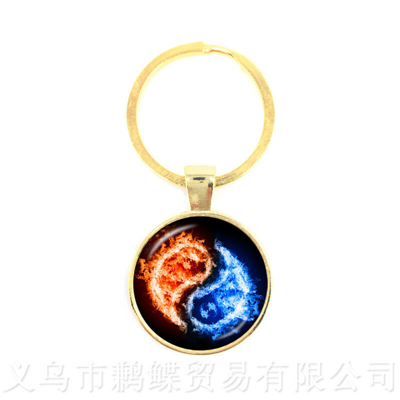 Die Feuer Und Wasser Symbol Schmuck Yin Yang Glas Dome Schlüsselanhänger Taoismus Buddhismus Spirituelle Yin-Yang Harmonie Schlüsselring