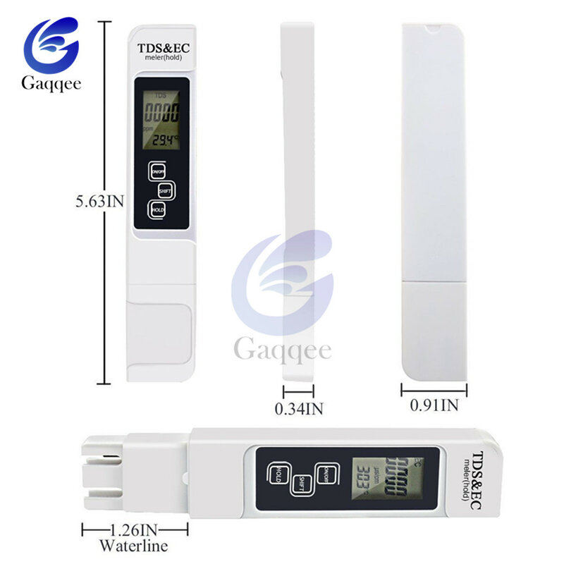 TDS EC Meter Temperature Tester pen 3 In1 Function Conductivity Water Quality Measurement Tool TDS&EC Tester 0-9990ppm 15%