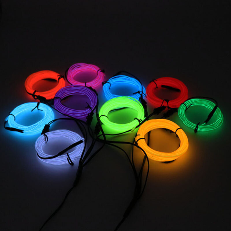 1M/2M/3M/5M 3V Flexible Neon Light Glow EL Wire Rope tape Cable Strip LED Neon Lights Shoes Clothing Car Waterproof Led Strip