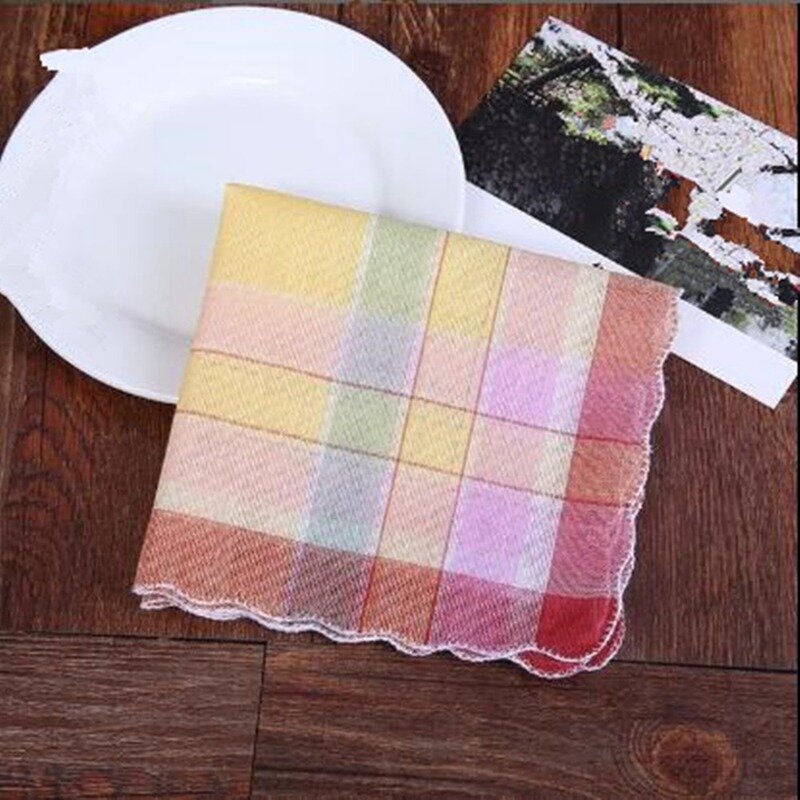 Pañuelo de algodón con estampado suave para mujer, 12 piezas, Color aleatorio, a cuadros, 28x28cm, BBB1062