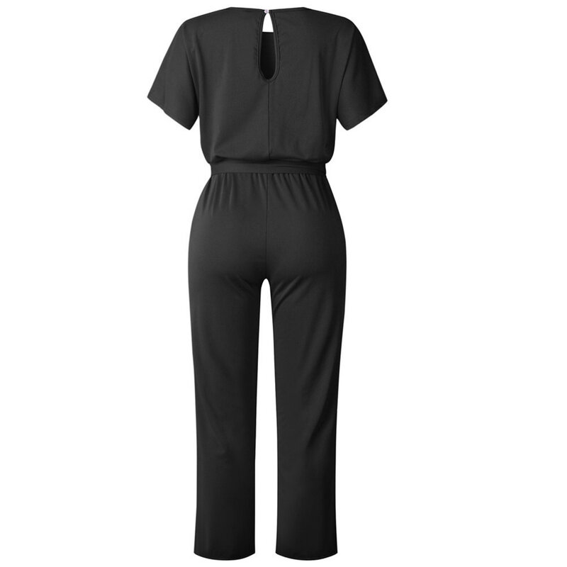Body noir en Polyester pour femmes, combinaison à manches courtes avec nœud papillon, salopette droite décontractée, mode et charme