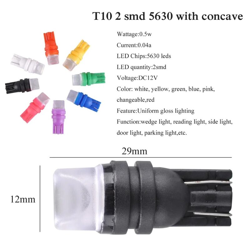 Autoec-lâmpada led de leitura t10 5730, smd, 12v, dc # lb171, para carro, em 7 cores