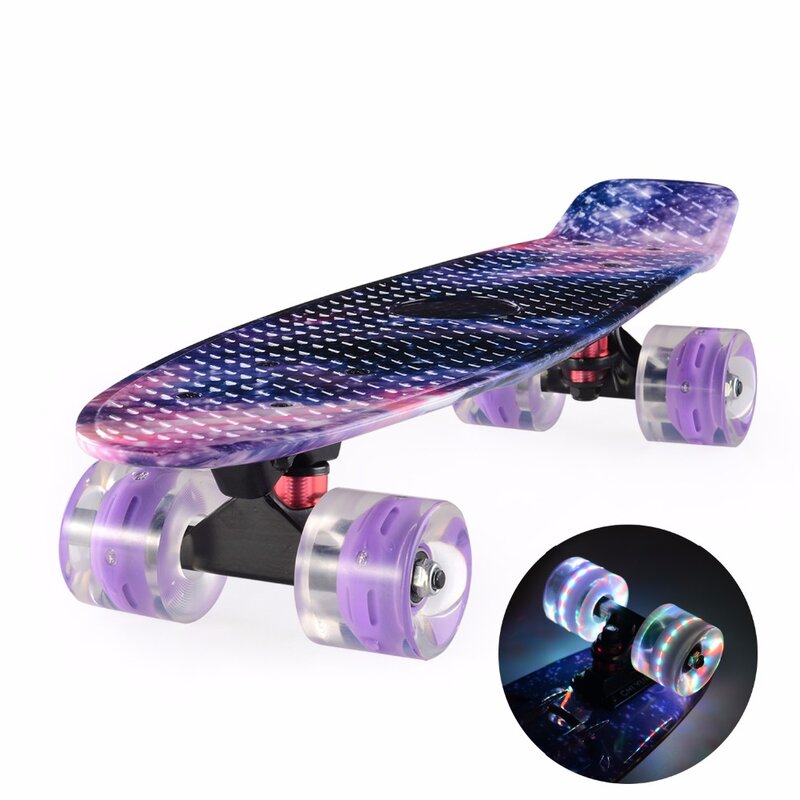 CHI YUAN-22 "Skate Cruiser Board Penny Board, 22x6", Longboard Retro, Skate Gráfico Galaxy, Menino Completo e Menina Levou Luz