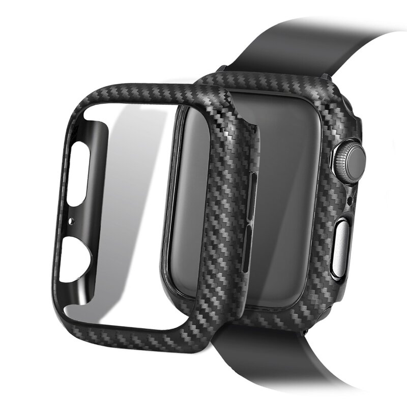 Funda protectora de marco de carbono para Apple Watch 4 bandas 42mm 38mm 44mm 40mm fundas de reloj parachoques accesorios para iwatch series 3 2 1