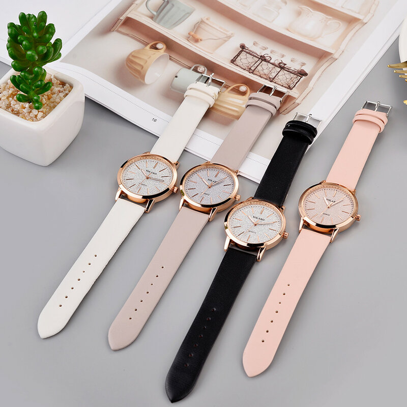 Relojes elegantes simples de moda para Mujer, Reloj de pulsera de cuarzo analógico de cuero de imitación de cristal de Ginebra, Reloj de regalo saat para Mujer