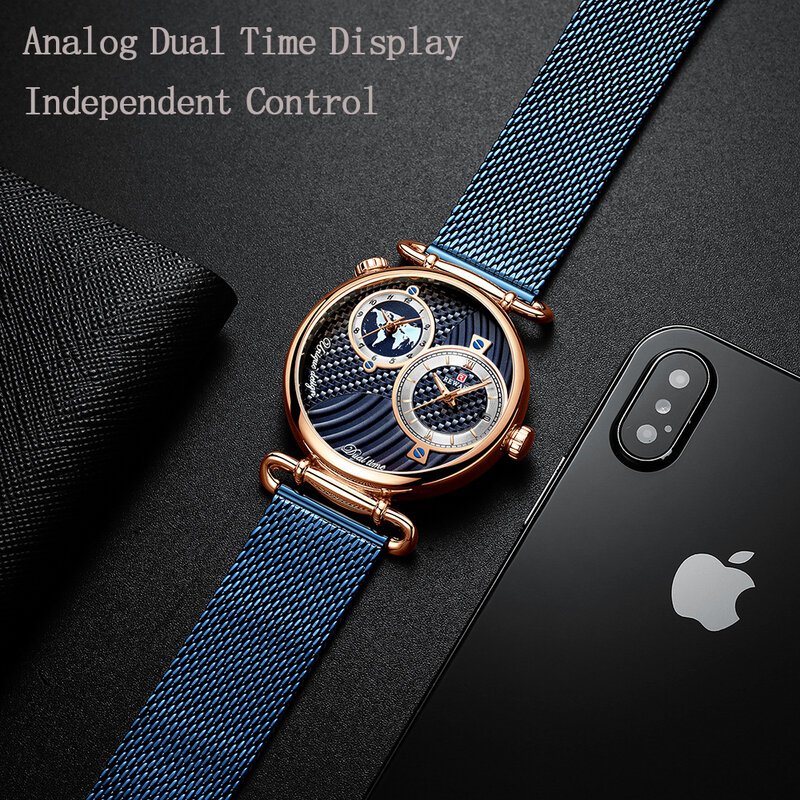 Nagroda mężczyźni zegarki Top marka luksusowe pełna stali nierdzewnej podwójna tarcza kwarcowy zegarek mężczyzna na co dzień wodoodporna analogowy zegarek Relogio Masculino