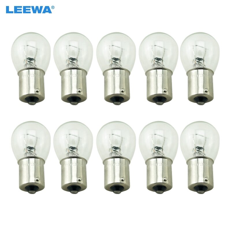 Leewa lâmpada veicular de vidro transparente, 10 unidades, 1156 ba15s, s25, p21w, 12v, indicador automático, lâmpada de halogênio, # ca2724