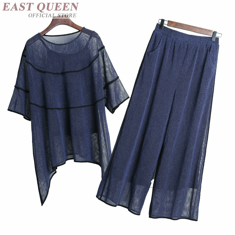 Phụ nữ phù hợp với bộ prairie chic hai bộ quần áo mảnh áo thun nửa batwing sleeve tops đàn hồi eo rắn khoác quần áo set DD848 L