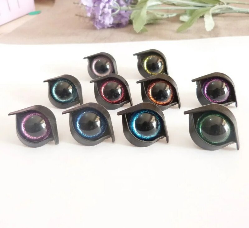 Ojos de juguete transparentes de plástico de forma redonda, no tejidos con purpurina, arandela dura, párpado negro, opción de color, 20 juegos por lote, 16mm