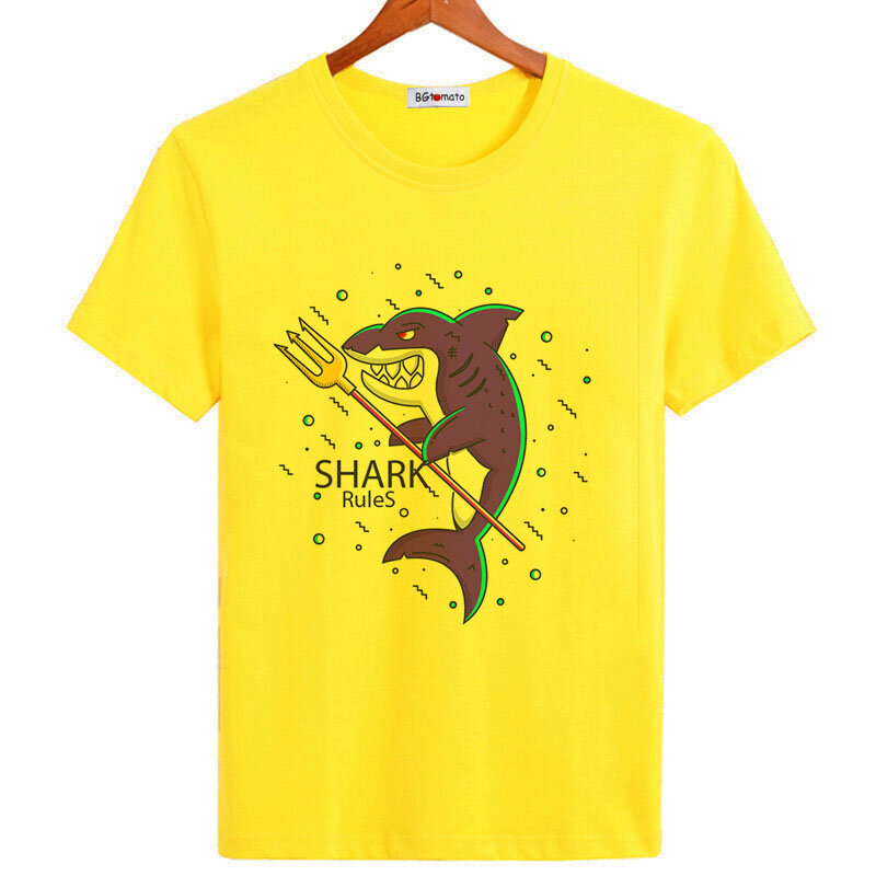 Мужская футболка BGtomato Shark с принтом, новая стильная забавная футболка, Мужские Оригинальные Брендовые повседневные футболки, популярная мужская футболка в стиле хип-хоп, дешевая распродажа