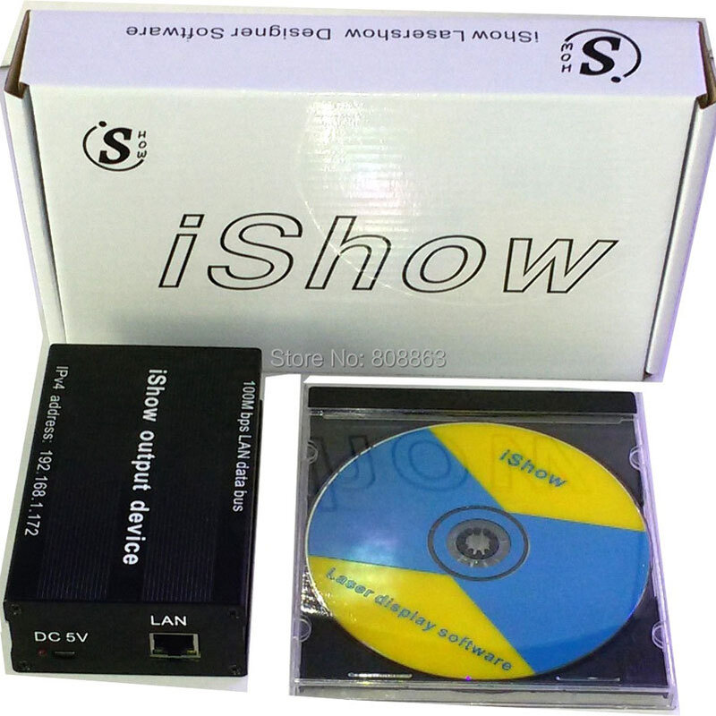Eshiny iShow V3.0 เลเซอร์แสดงซอฟต์แวร์ ILDA + RJ45 อินเทอร์เฟซ USB สำหรับดิสโก้ DJ DMX บาร์เวทีแสงเลเซอร์คำเช่น QUICKSHOW N8T92