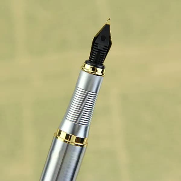 JINHAO 실버 만년필, 250 M 펜촉, 골드 트림, 탈착식 잉크 변환기, 최고 판매