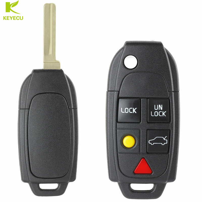 KEYECU Replacement New Uncut Flip Remote Key Shell Case Fob 5 Button for VOLVO S60 S80 V70 XC70 XC90