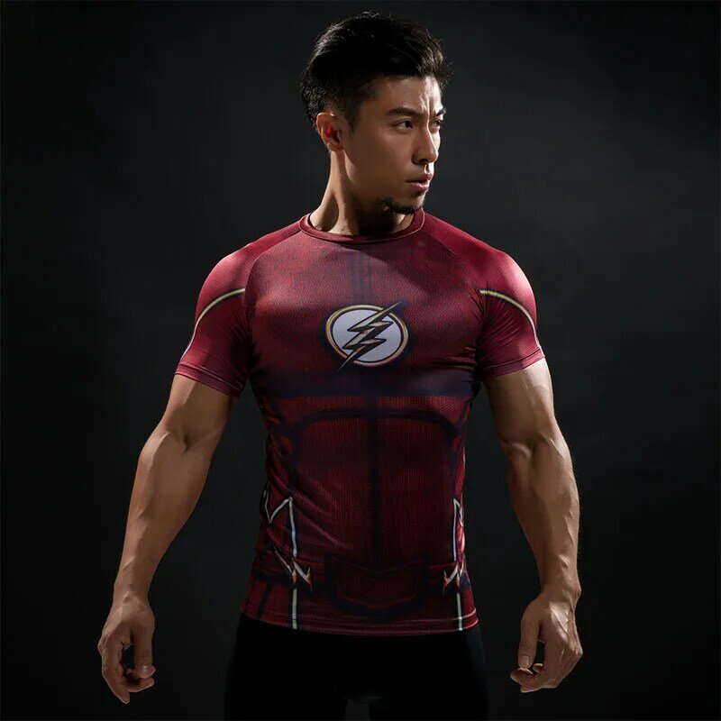 Camisa de compressão de Flash 3D Impresso Camisetas Homens de Flash Traje Cosplay roupas de Fitness Roupas de Secagem rápida de Manga Curta Raglan Encabeça Masculino