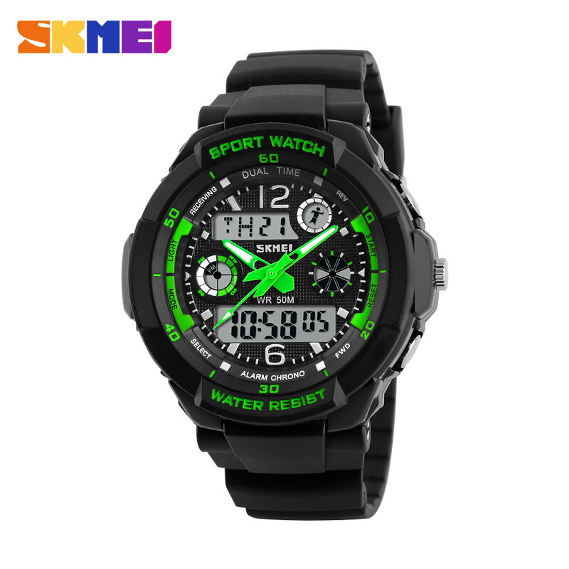 SKMEI 브랜드 방수 어린이 시계, LED 다기능 듀얼 타임 쿼츠 디지털 어린이 손목 시계, 어린이 드레스 시계, 50m