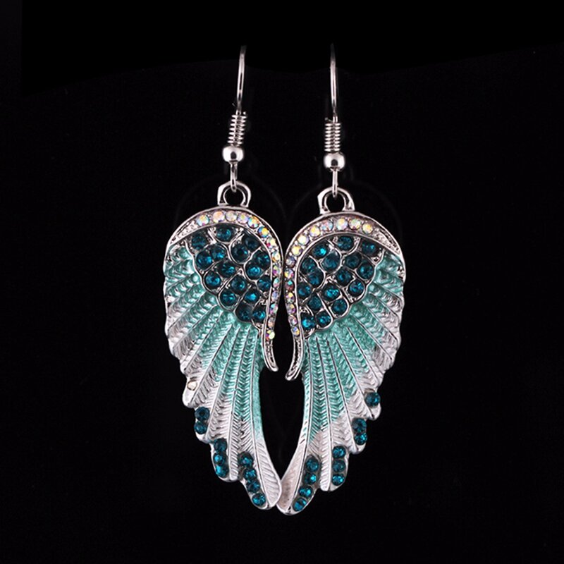 Boucle d'oreille en cristal, ailes d'ange, plume, Dangle, bijoux antiques élégants pour femmes, 3 couleurs
