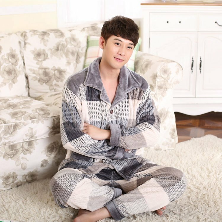 2019 Winter Pajamas For Men Thick Flannel Sleepwear Suit 2 Pcs Pyjama Homme Warm Casual Home Clothing Pijama Hombre