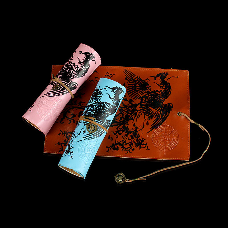 Vintage Retro Treasure Map Pencil Cases Luxury Roll Leather PU Pen Bag Pouch For Stationery School Supplies Make Up Cosmetic Bag