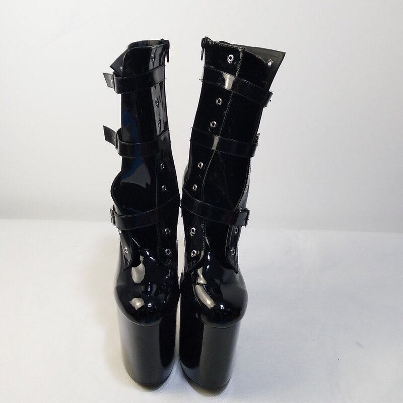 Рыцарские ботинки с застежкой, ботильоны-гладиаторы, черные лаковые ботинки для выступлений, танцевальные Ботинки на каблуке 20 см