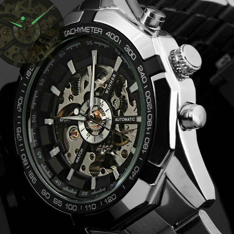 WINNER 2018 New Automatic watch men's Classic Transparent Skeleton Mechanical Wristwatches Male Military Clock Relogio Masculino