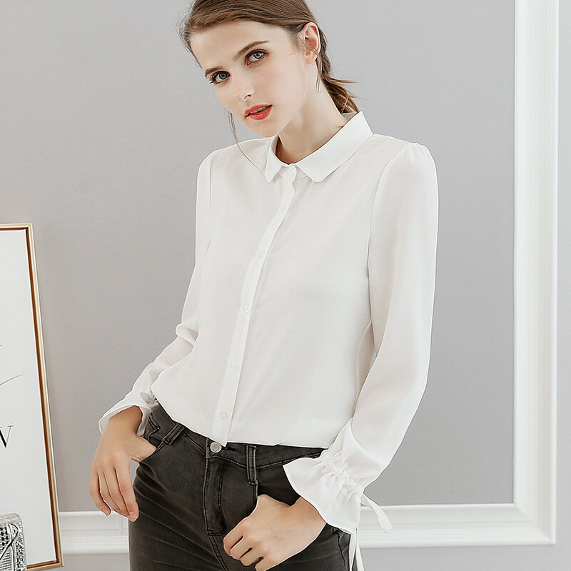 Blusa de gasa de manga larga para primavera y verano, Camisa ajustada de Color liso, informal, para oficina, moda coreana, H9068