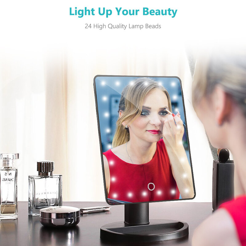 LED Touch Screen lustro do makijażu profesjonalne lusterko kosmetyczne z 24 LED Lights Health Beauty regulowana dioda lustro 180 obracanie