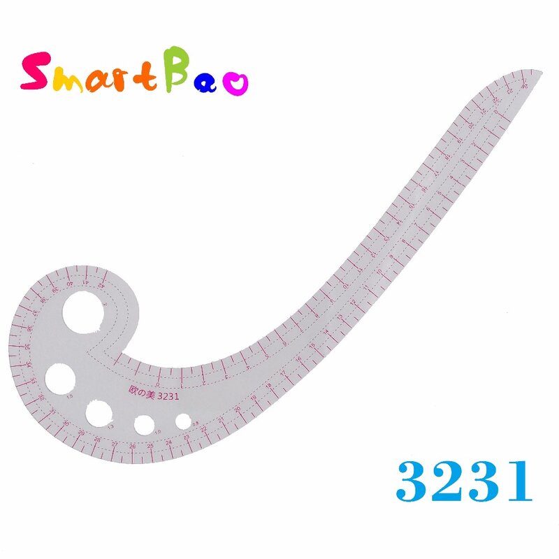 Régua curva de 42cm de plástico com retalhos comma; #3231