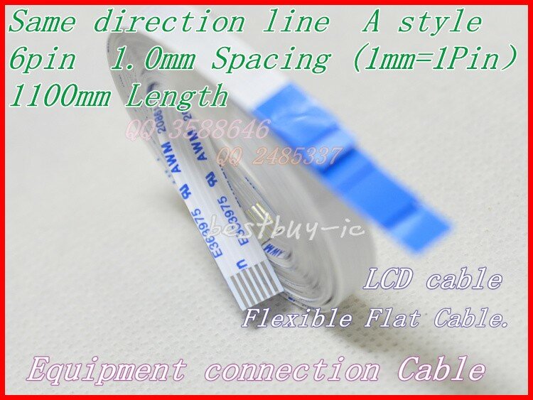1.0mm rozstaw + 1100mm długość + 6Pin A/w tym samym kierunku linia miękki drut elastyczny kabel płaski FFC. 6 P * 1.0A * 1100 MM