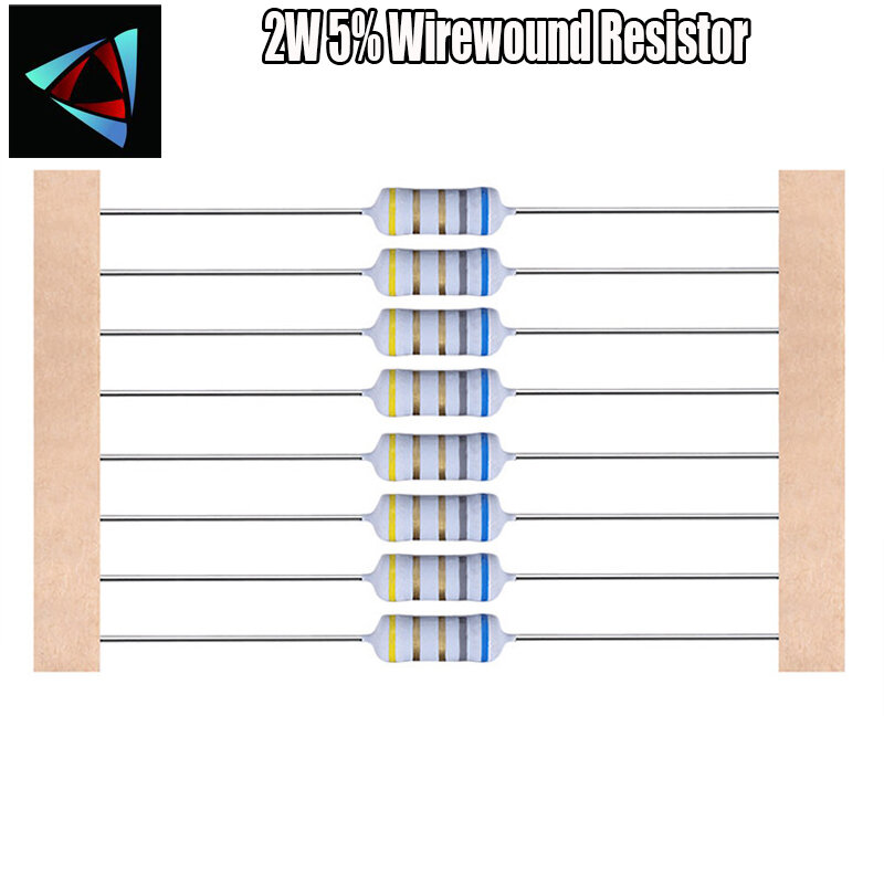 Resistor sem fio de 2w 5% +-5% 1e 10e 100e 51e 22e 47e ohm, 15 peças