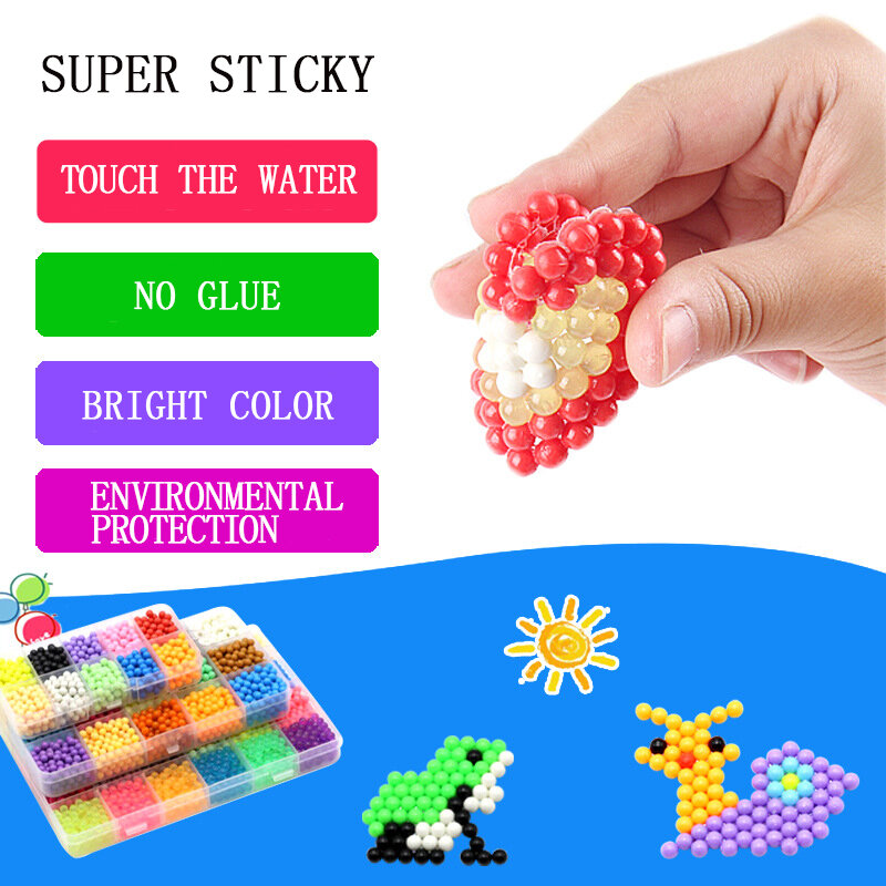 Puzzle de perles 3D faites à la main pour enfants, ensemble de pulvérisation d'eau, jeux en boule, jouets magiques, 24 couleurs, 6000 pièces