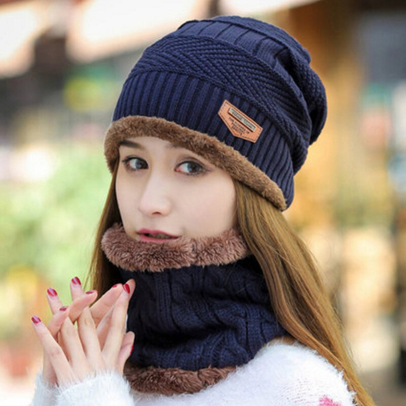 Winter Warm Knit Baggy Beanie Hat Ski Cap Sjaal Set Mannen Vrouwen Mode Hoed Halsdoek Beanie