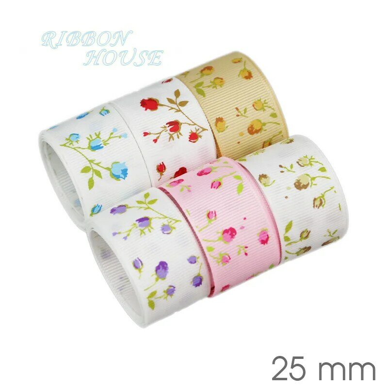 (6 Ribbon Mix) grosgrain ribbon printed lovely floral lace fabric satin ribbons (9/22/25mm)