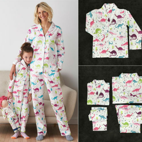Emmababy Family Matching Pajamas Set Women Kid Fits Cartoon Dinosaurs Long Sleeve Cotton Family Matching Sleepwear Nightwear