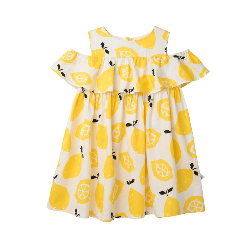 Minibalabala 유아 소녀 100% 코튼 숄더 드레스와 프릴 트림 어린이 키즈 플레어 드레스 여름 sundress