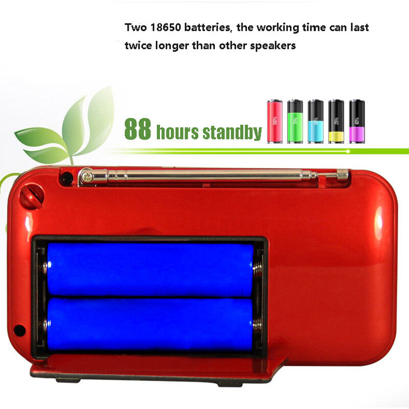 C-803 With Two 18650 Batteries Slot & LED Flashlight &Two TF Card Slot Portable FM Radio Wireless USB Speaker MP3 Player