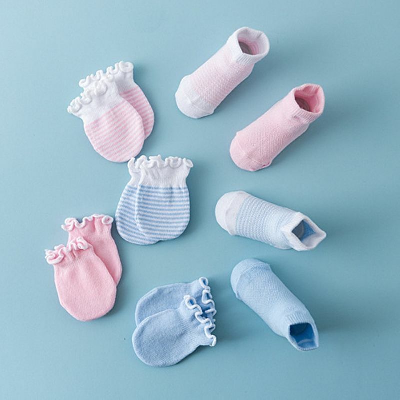 4 Pairs Children Kids Baby Newborn Socks Gloves Anti-scratch Breathable Elasticity Protection Face Mittens Shower Gift